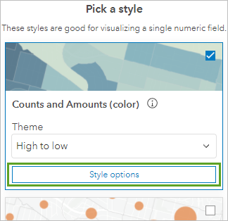 Style options button for the Counts and Amounts (color) style