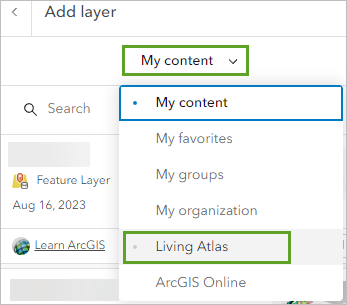 Search Living Atlas in the Add layer pane.