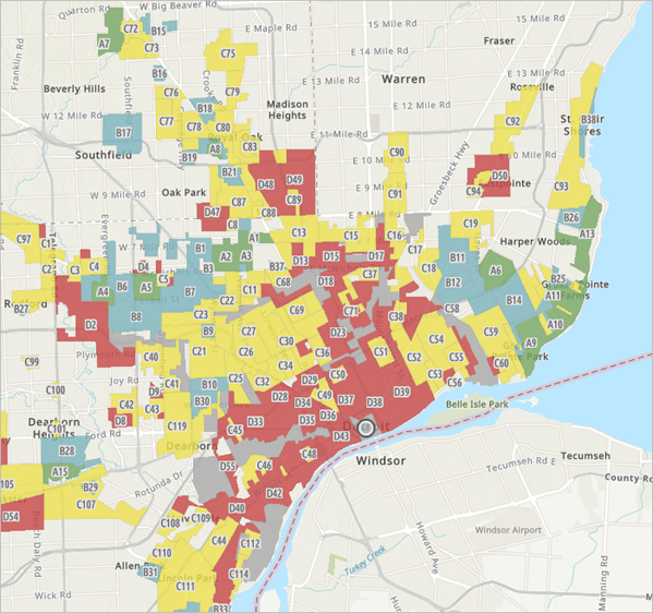 Redlining grade data for the city of Detroit