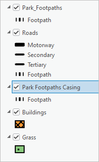Park Footpaths Casing layer under the Roads layer in the Contents pane