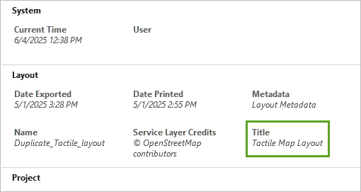 Title option in the Dynamic Text drop-down menu