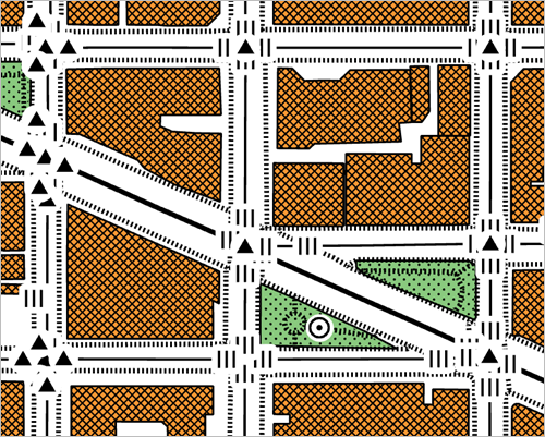 Map with simplified buildings
