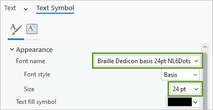 Font name and Size parameters for the title text