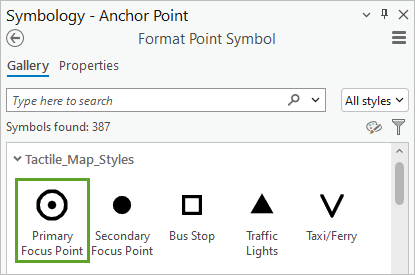 Primary Focus Point symbol in the Symbology pane gallery