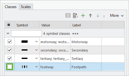 Footpath symbol with its checkbox turned off