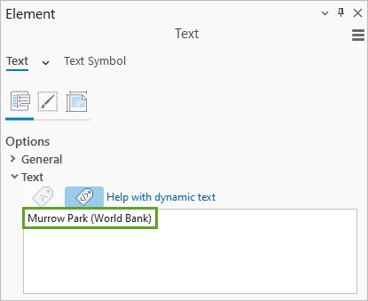 Text for the title in the Element pane