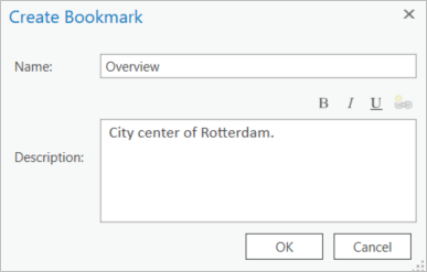 Create Bookmark window