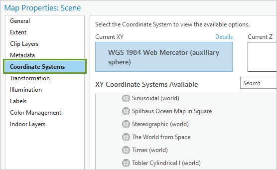 Coordinate Systems tab