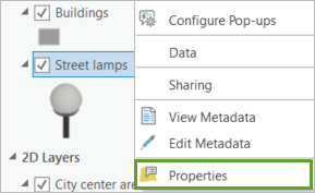 Properties menu option