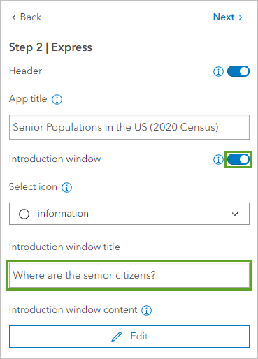 Introduction window settings