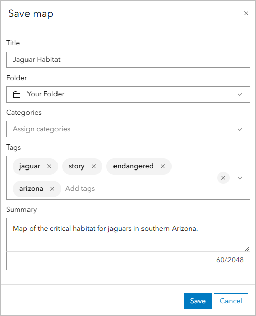 Save map window with parameters entered