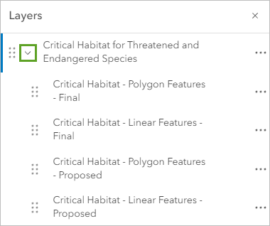 Critical Habitat for Threatened and Endangered Species group layer expanded