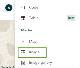 Image option in the Add content block menu