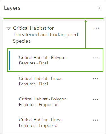 Critical Habitat - Polygon Features - Final layer dragged out of the group layer.