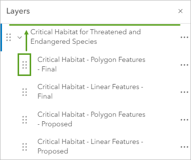 Critical Habitat - Polygon Features - Final layer dragged out of the group layer.