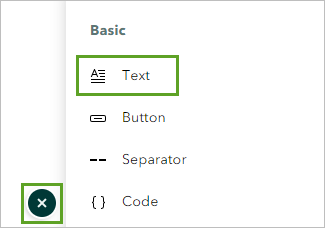 Text option in the Add content block menu