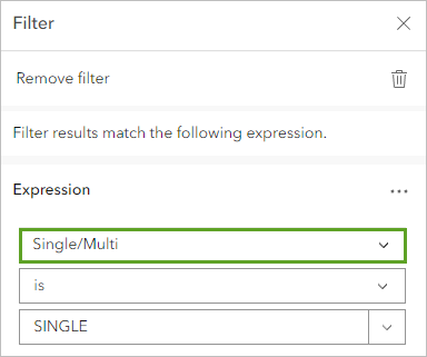 First drop-down menu under Expression in the Filter pane