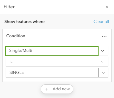 First drop-down menu under Expression in the Filter pane