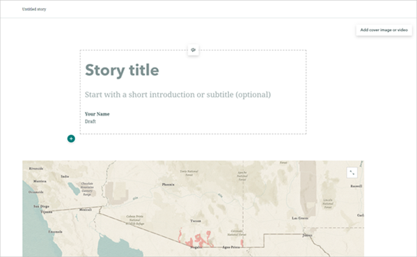 Story editor opens with your map already added.