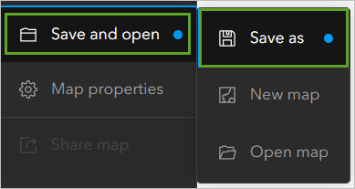 Save as on the Save and open menu