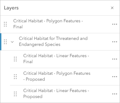 Critical Habitat - Polygon Features - Final layer is moved out of the group layer