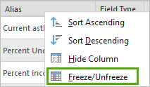 Freeze/Unfreeze for the Alias column