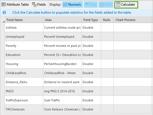 Calculate button in the Data Engineering view