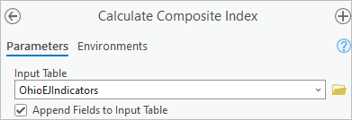 Input parameters in the Calculate Composite Index tool pane