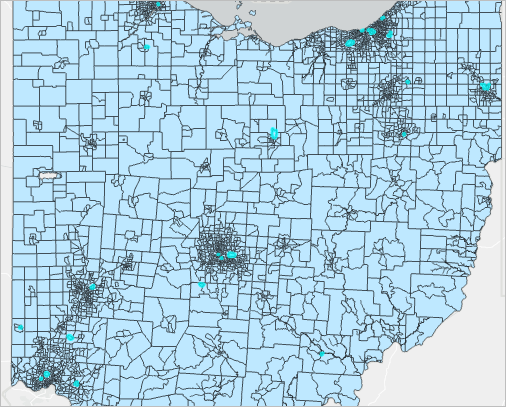 Outlier values selected on the map