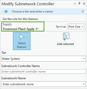 Treatment Plant: Spply-1* in the Modify Subnetwork Controller pane