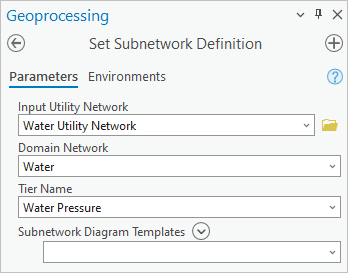 Set Subnetwork Definition tool parameters
