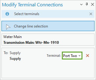 Terminal set to Port Two in the Modify Terminal Connections pane
