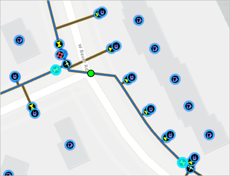 Two selected point features on the map