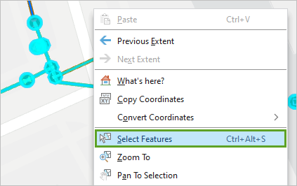 Select Features option in the map's context menu