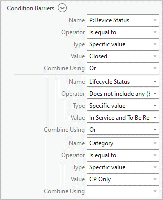 Condition Barriers parameters