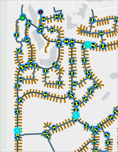 Three meter features selected on the map