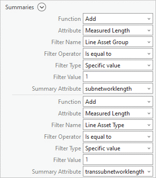 Parameters in the Summaries section