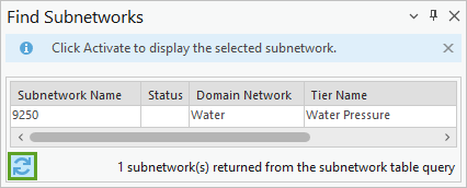 Refresh button in the Find Subnetworks pane