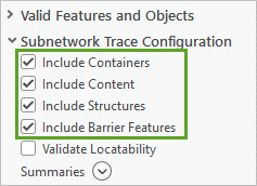 Subnetwork Trace Configuration check boxes