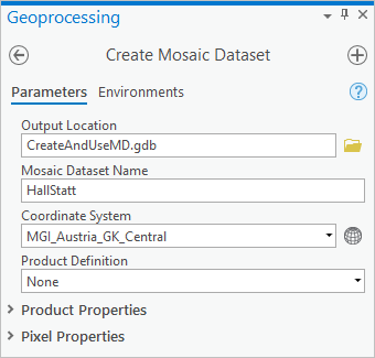 Create Mosaic Dataset parameters