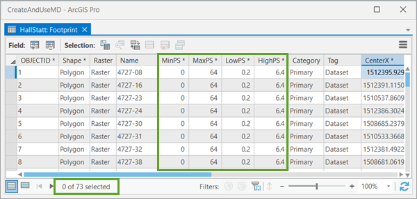 Mosaic dataset attribute table fields