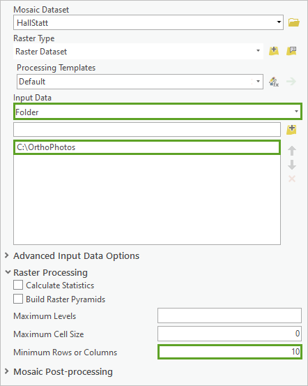 Add Rasters To Mosaic Dataset parameters