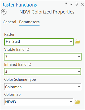 NDVI Colorized raster function parameters