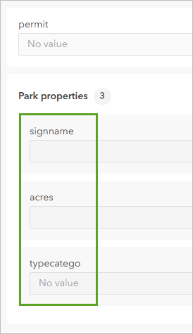Fields added to Park properties group