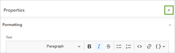 Close button in Properties pane