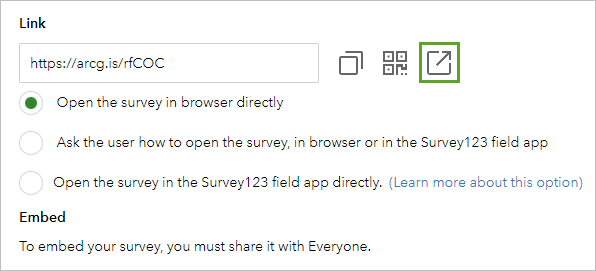 Open the survey in a new tab button