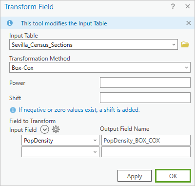 Run the Transform field tool