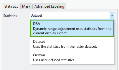 Statistics set to DRA in the Symbology pane