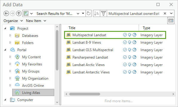 Multispectral Landsat imagery layer from ArcGIS Living Atlas