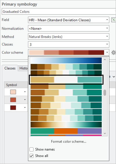 Brown-Green (3 classes) color ramp